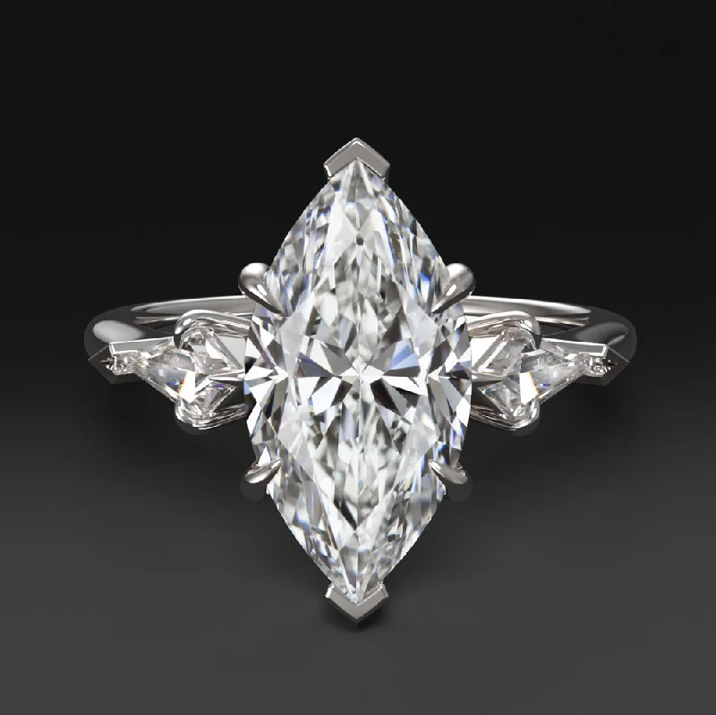 vintage engagement rings -2ct LAB CREATED DIAMOND ENGAGEMENT RING 3 STONE MARQUISE KITE CUT 14k WHITE GOLD