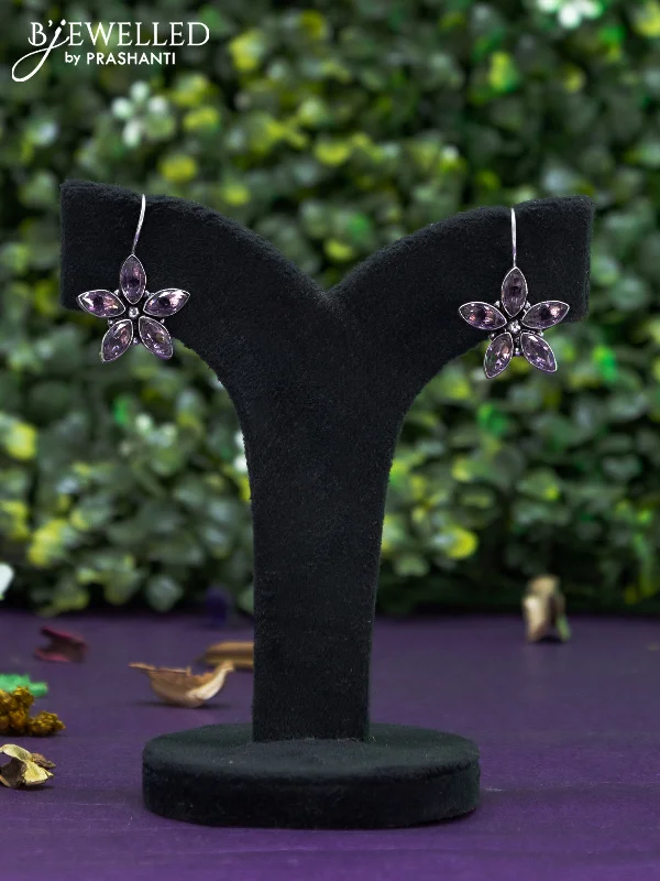 stud and hoop earrings for women -Oxidised hanging type earring floral design with violet stones