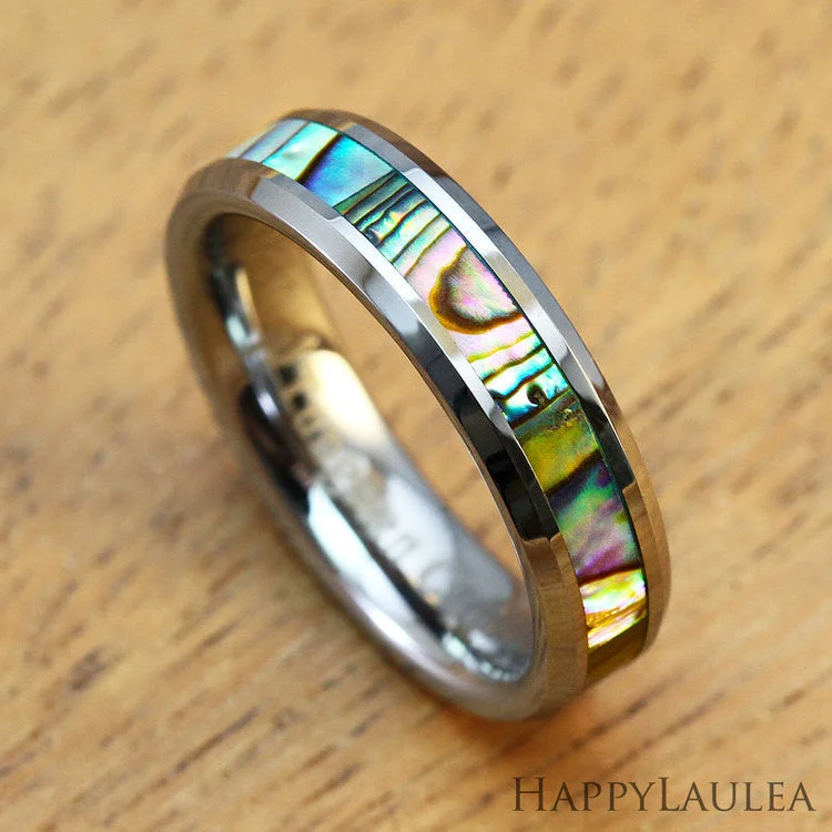 Tungsten Carbide Ring [6mm width ] Abalone Shell