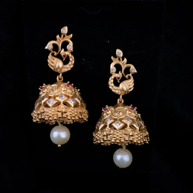 minimalist earrings for women -Beautiful Traditional Antique Matte Gold Peacock Jhumka Earring