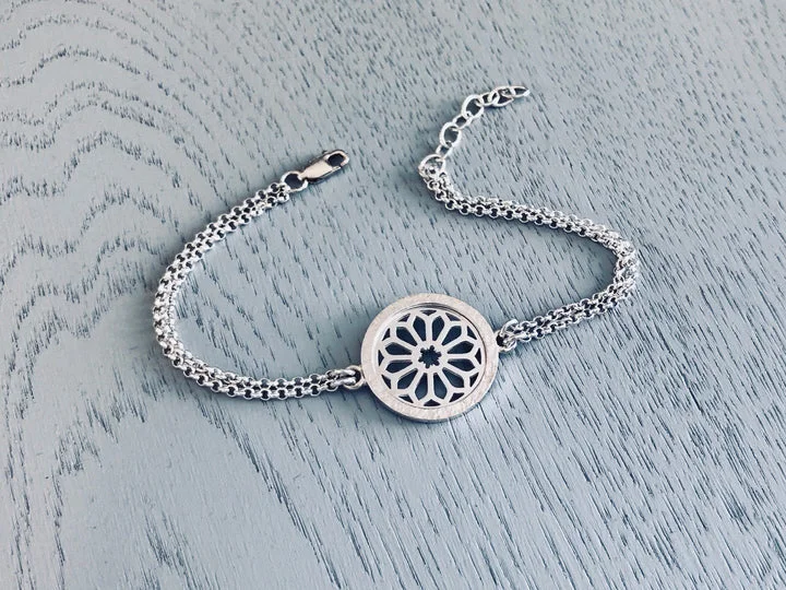 statement bangles for women -Rose Window Double Chain Bracelet in Silver