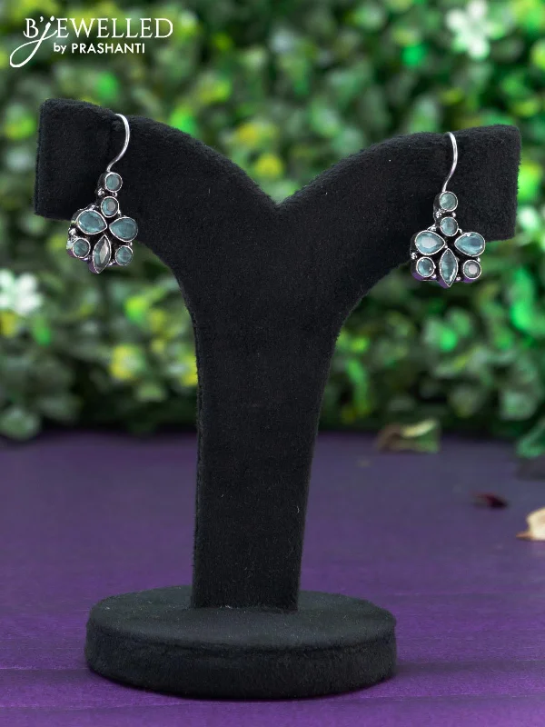 personalized diamond earrings -Oxidised hanging type earring with mint green stones