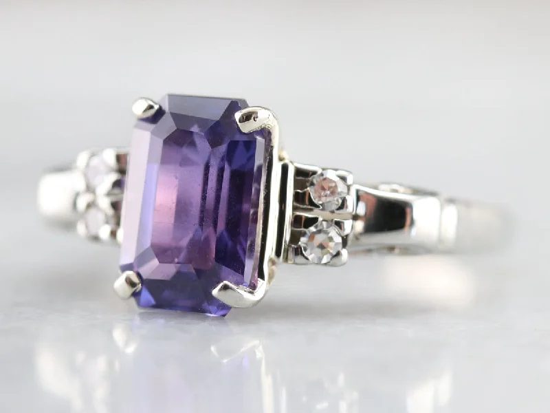 Purple Ceylon Sapphire and Diamond Ring