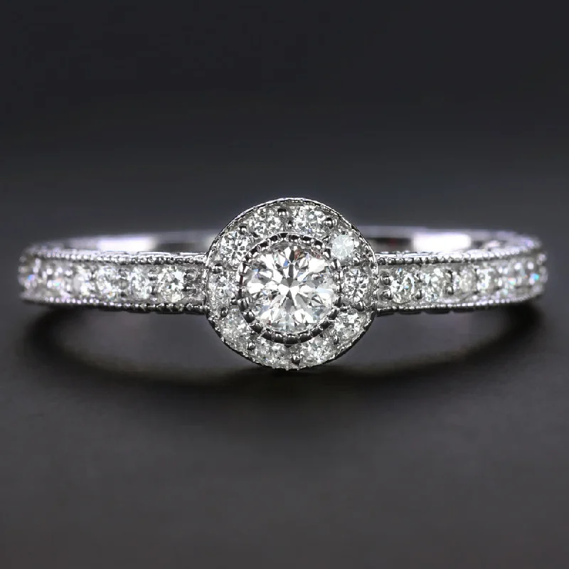 matching engagement rings -NATURAL DIAMOND ENGAGEMENT RING VINTAGE STYLE HALO 14k WHITE GOLD ROUND CUT