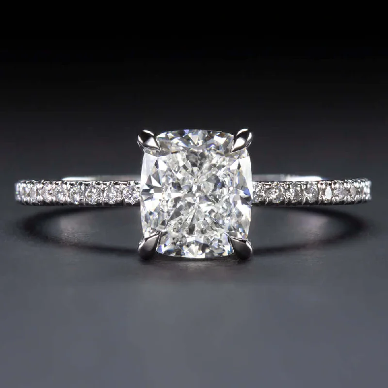 heirloom engagement rings -1.86ct GIA CERTIFIED H SI1 DIAMOND ENGAGEMENT RING CUSHION CUT PAVE BAND 1.75ct