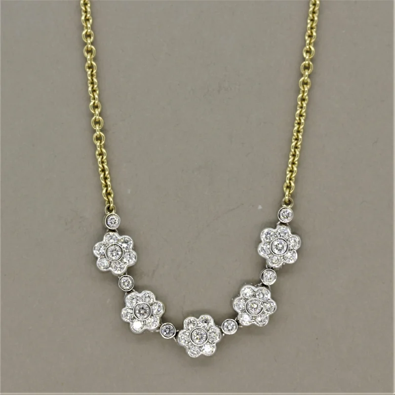 contemporary necklaces for women -Diamond Gold Flower Necklace