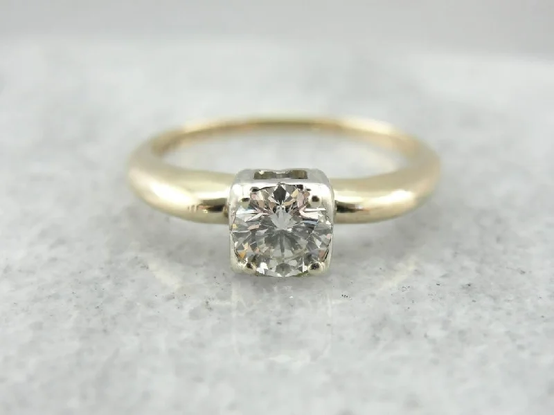 silver engagement rings -Lady America, A Vintage Solitaire Engagement Ring with Bright Diamond