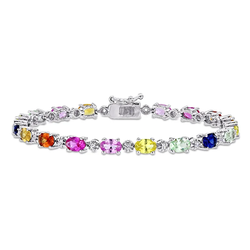 women’s statement bangles -Mimi & Max Women's 10 1/4ct TGW Multi-Color Created Sapphire Tennis Bracelet in Sterling Silver