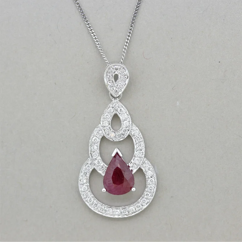 romantic necklaces for women -Ruby Diamond Gold Pendant