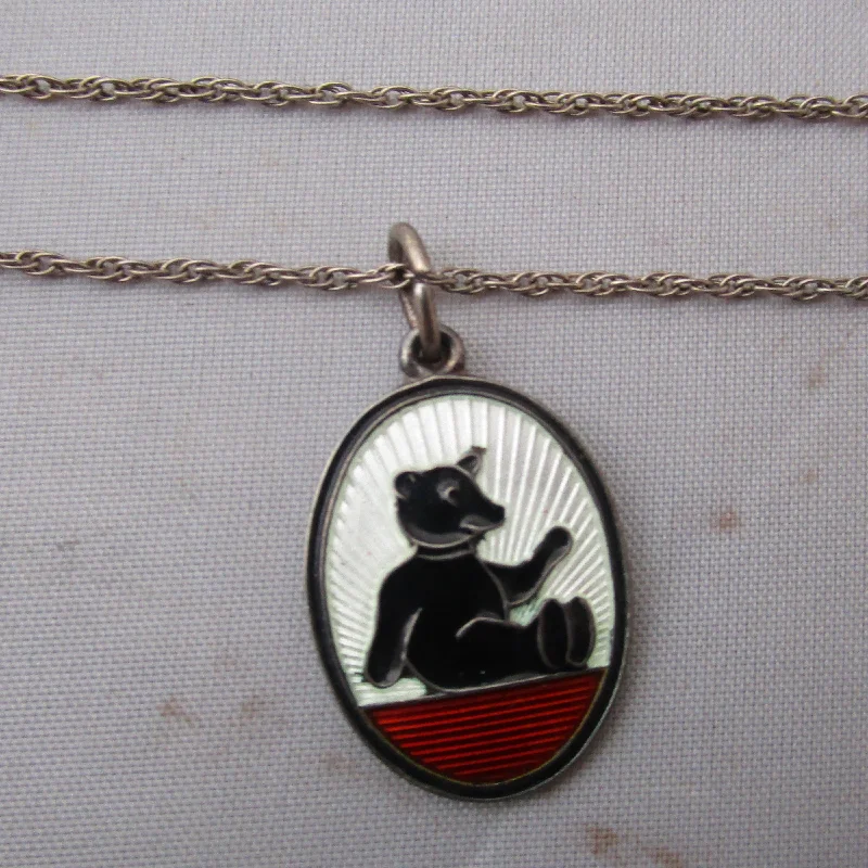 stylish chain necklaces for women -Norwegian David Andersen Sterling Silver And Enamel Bear Pendant Necklace Vintage Mid Century c1950