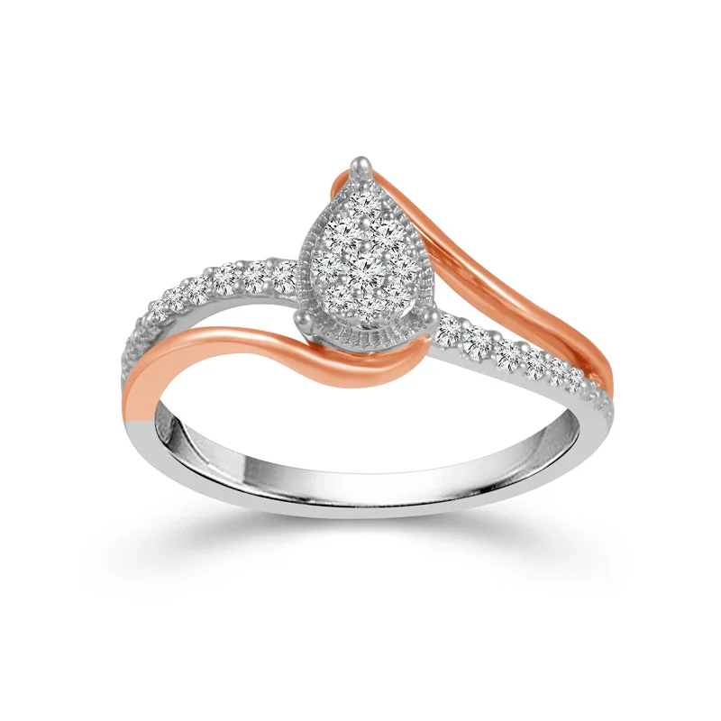 1/5 Ctw Pear Shape Multi Stone Diamond Promise Ring in 10 Karat Two Tone Gold