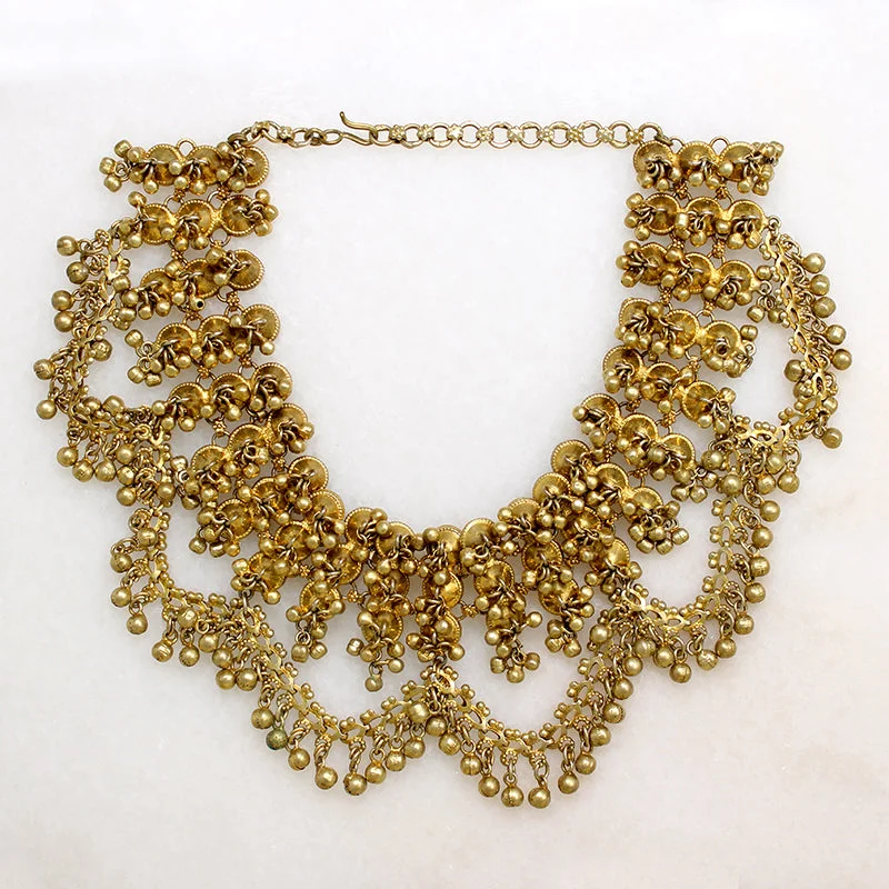 fashion-forward necklaces for women -Indian Silver Gilt Festoon Necklace with Bells