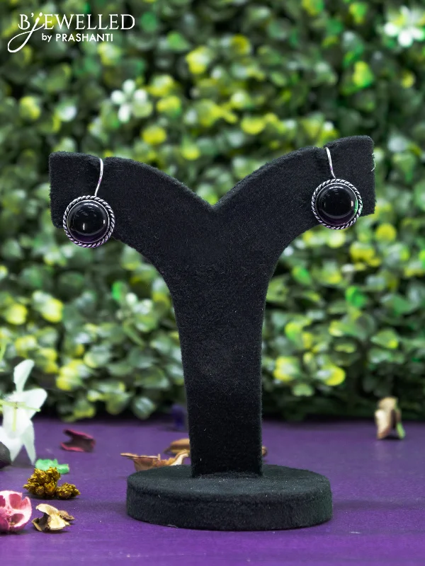 floral earrings for women -Oxidised hanging type earring  with black stones