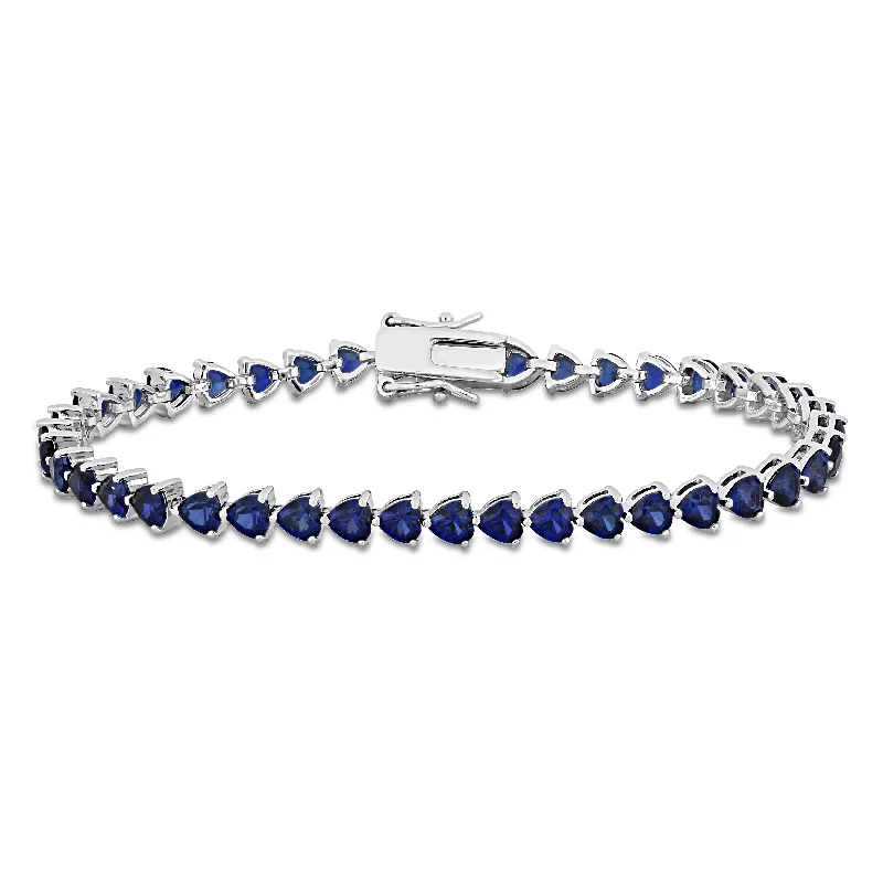 luxurious diamond bracelets -Mimi & Max 11.40 CT TGW Heart Shape Created Blue Sapphire Tennis Bracelet in Sterling Silver