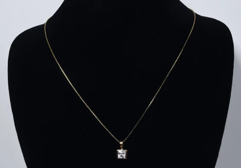 heart-shaped necklaces for women -Ross-Simons - Gold Vermeil Square Cubic Zirconia Pendant on Gold Vermeil Chain - 18"