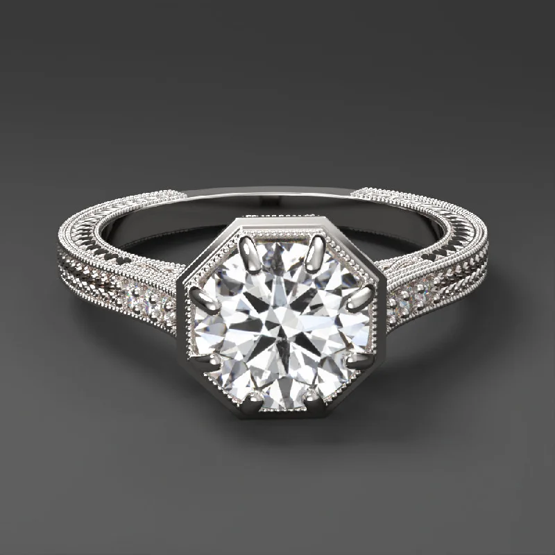 women’s signature engagement rings -VINTAGE STYLE DIAMOND ENGAGEMENT RING 1.70ct GIA CERTIFIED EXCELLENT CUT ROUND