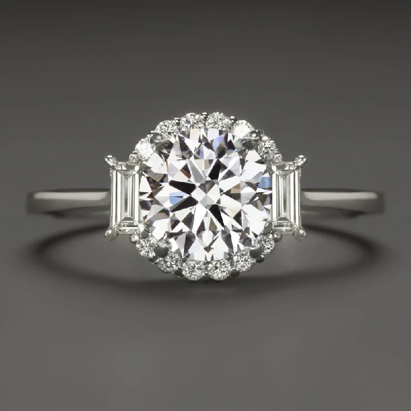 affordable diamond engagement rings -1.5ct GIA CERTIFIED J SI1 DIAMOND ENGAGEMENT RING ROUND CUT HALO BAGUETTE ACCENT