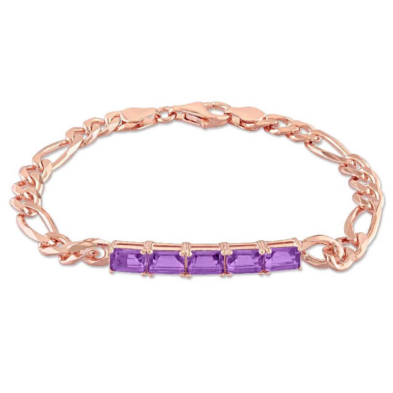 gold cuff bracelets for women -2 1/4 CT TGW Amethyst Birthstone Link Bracelet in Rose Plated Sterling Silver