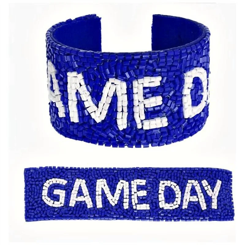 statement bangles for women -Game Day Beaded Cuff Bracelet In Blue/white