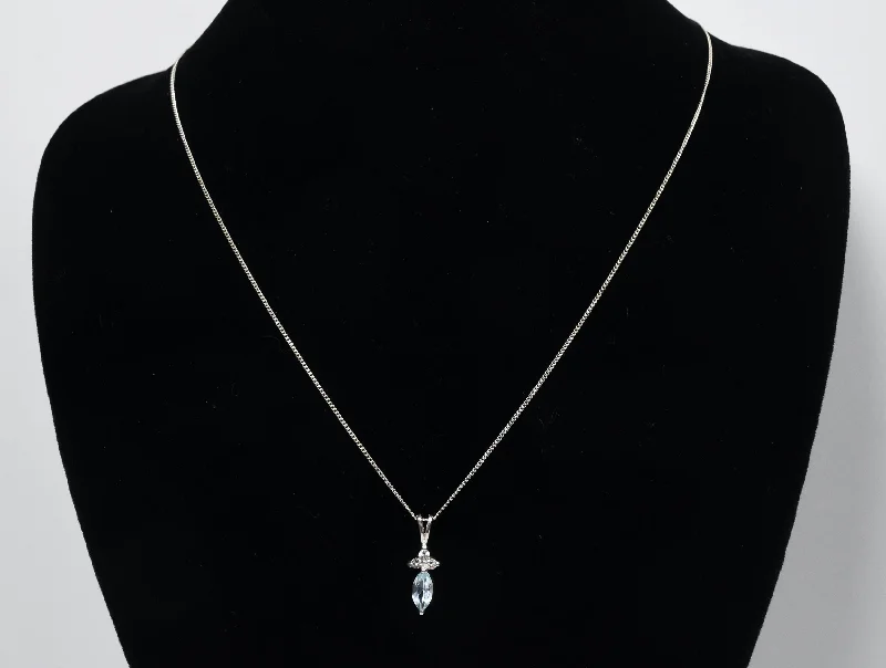 stylish necklaces for women -Blue Stone and Clear Topaz Pendant on Sterling Silver Chain Necklace - 19"