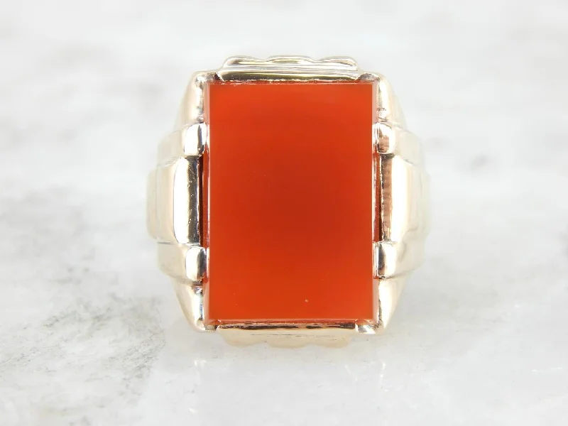 Sleek Carnelian Men's Ring from the Retro Era