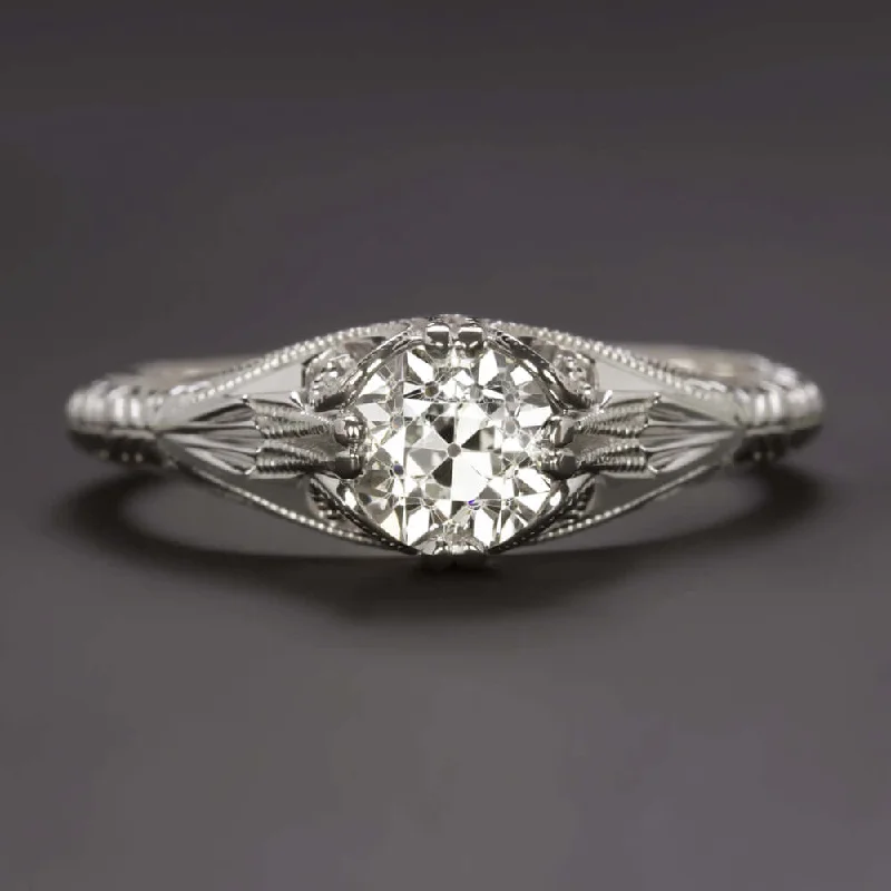 heirloom engagement rings -3/4 CARAT OLD EUROPEAN CUT DIAMOND ENGAGEMENT RING VINTAGE STYLE WHITE GOLD