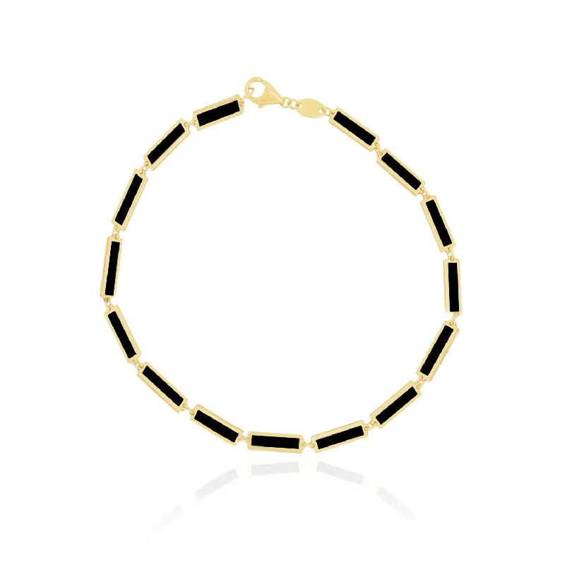 stylish stacking bracelets -Onyx Bar Bracelet