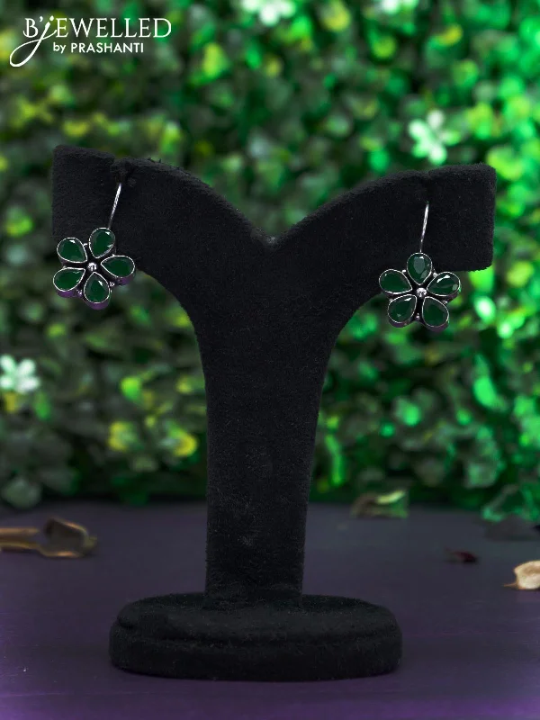 gold dangly earrings for women -Oxidised hanging type earring with emerald stones