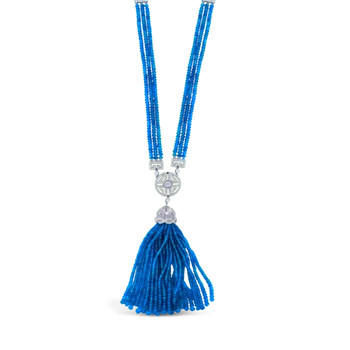 charm necklaces for women -Sapphire Bead & Diamond Tassel Estate Necklace