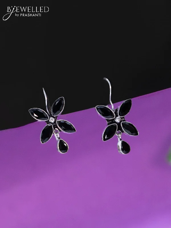 drop earrings for women -Oxidised hanging type earring with black stones