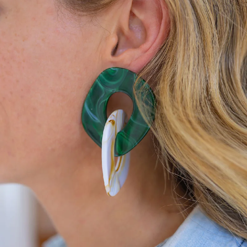 stud earrings for women -Emerald and Cream Large Resin Earrings