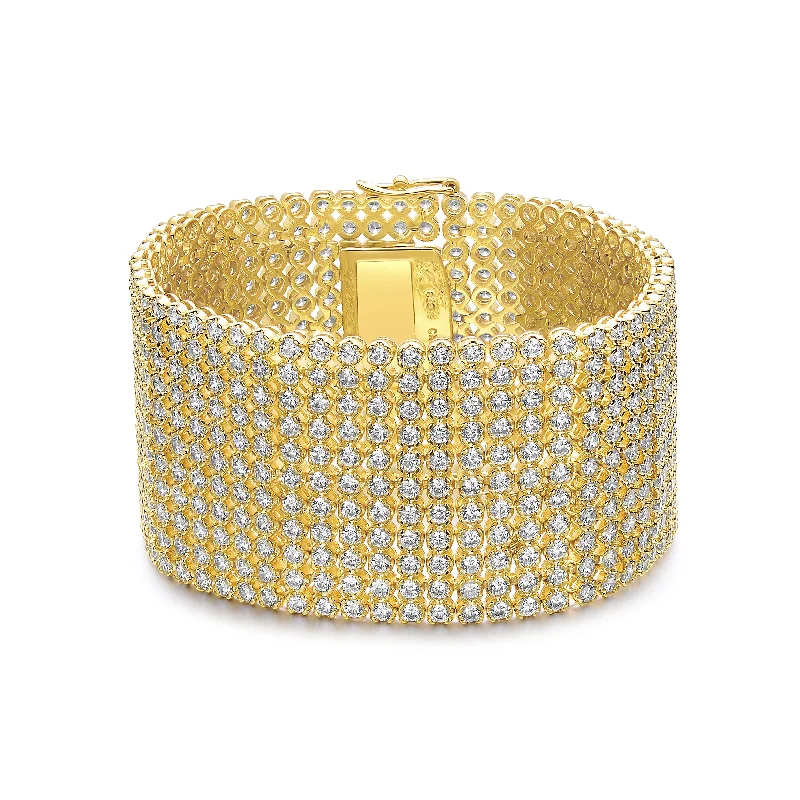 personalized rings for women -Rg 14k Gold Plated with Diamond Cubic Zirconia Lux Mesh Link Bracelet