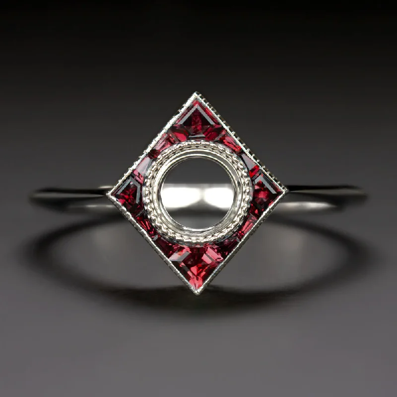 engagement rings with diamonds -RUBY 5mm ROUND ENGAGEMENT RING SETTING SEMI MOUNT ART DECO STYLE CALIBRE CUT