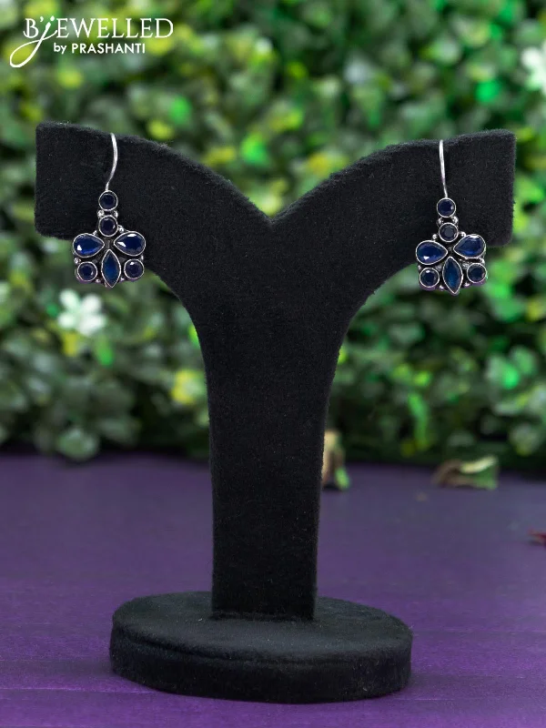 women’s earrings -Oxidised hanging type earring with sapphire stones