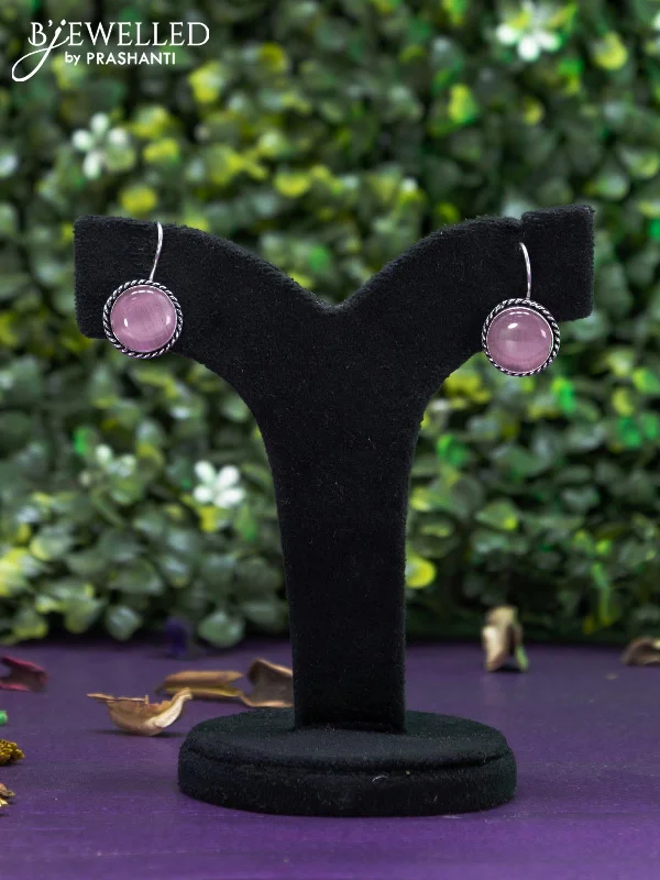 trendy earrings for parties -Oxidised hanging type earring with baby pink stones