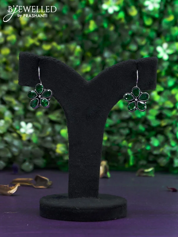 designer earrings for women -Oxidised hanging type earring with emerald stones