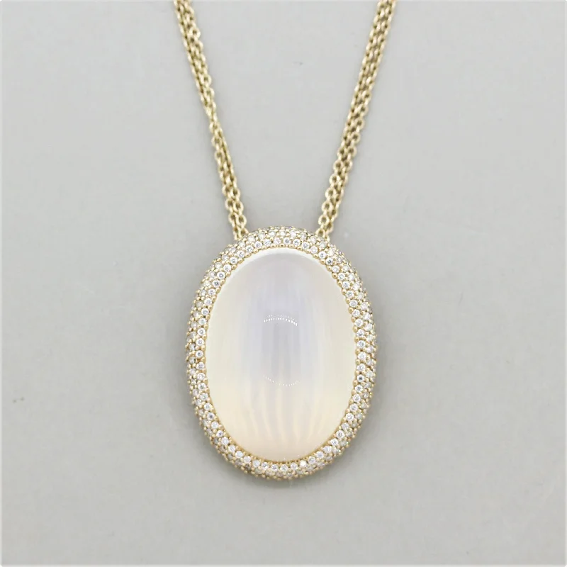 cute necklaces for women -Large Moonstone Diamond Gold Pendant