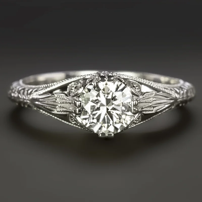 engagement rings for women -VINTAGE STYLE DIAMOND ENGAGEMENT RING 3/4ct E-F SI ROUND CUT WHITE GOLD FILIGREE