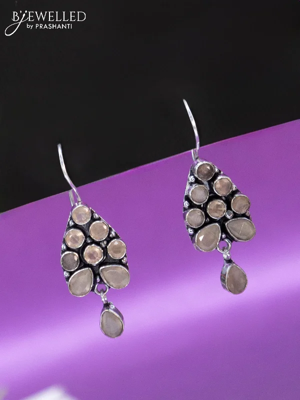 trendy stud earrings for women -Oxidised hanging type earring with peach stones