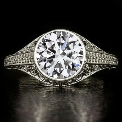 engagement rings with pearl -2ct VINTAGE STYLE ENGAGEMENT RING LAB CREATED DIAMOND FILIGREE BEZEL WHITE GOLD