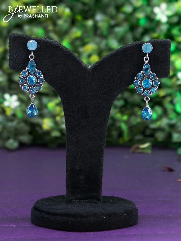 delicate earrings for women -Oxidised earring with ice blue stones and hanging