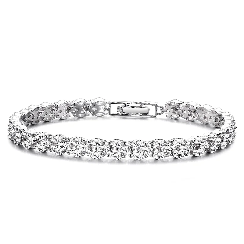 vintage rings for women -GENEVIVE Sterling Silver Cubic Zirconia Three-Row Horizontal Bracelet