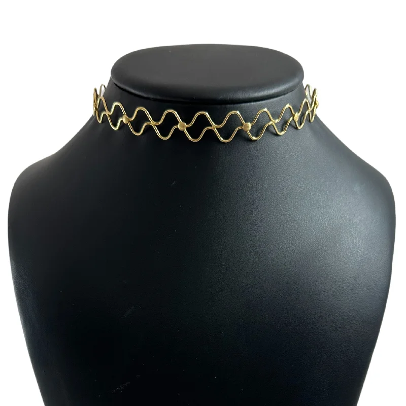 vintage gold necklaces for women -Vintage Italian Solid 18K Gold Zig-Zag Choker Necklace