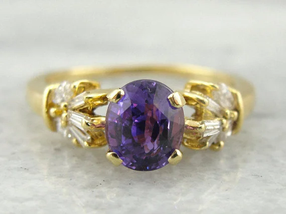 Purple Ceylon Sapphire in Starburst Diamond Ring