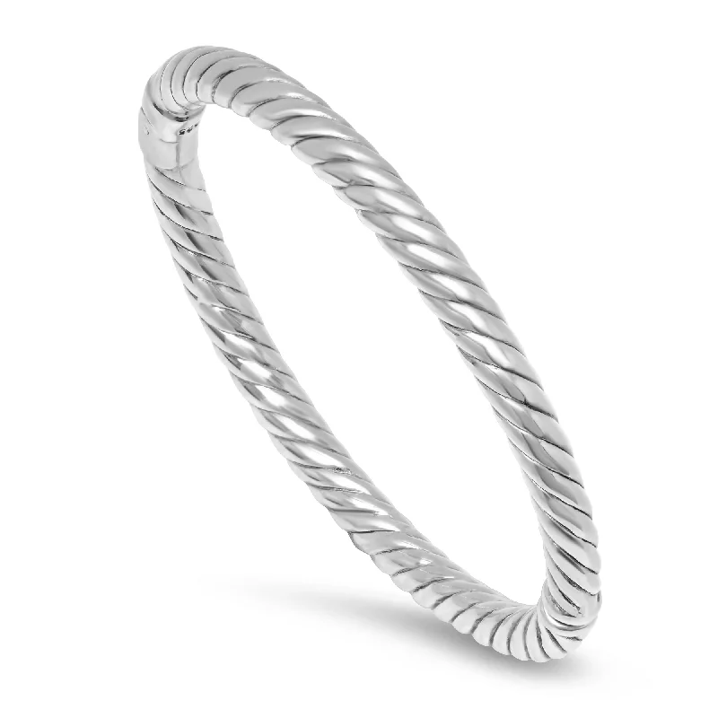 hand-crafted bangles -Sterling Silver Rope Textured Hinged Bangle Bracelet