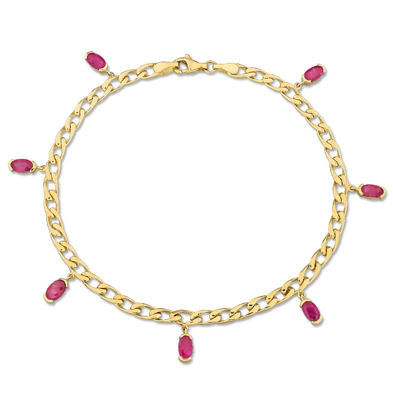 stylish stacking bracelets -Mimi & Max 1 3/4ct TGW Oval-cut Ruby Station Bracelet in 10k Yellow Gold - 7.5 in.