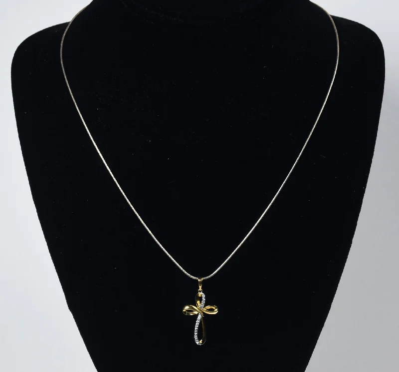 elegant heart-shaped necklaces for women -Gold Plated Sterling Silver Diamond Twisted Cross Pendant on Sterling Silver Chain Necklace