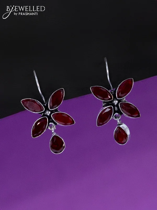 fashion-forward earrings for women -Oxidised hanging type earring with maroon stones