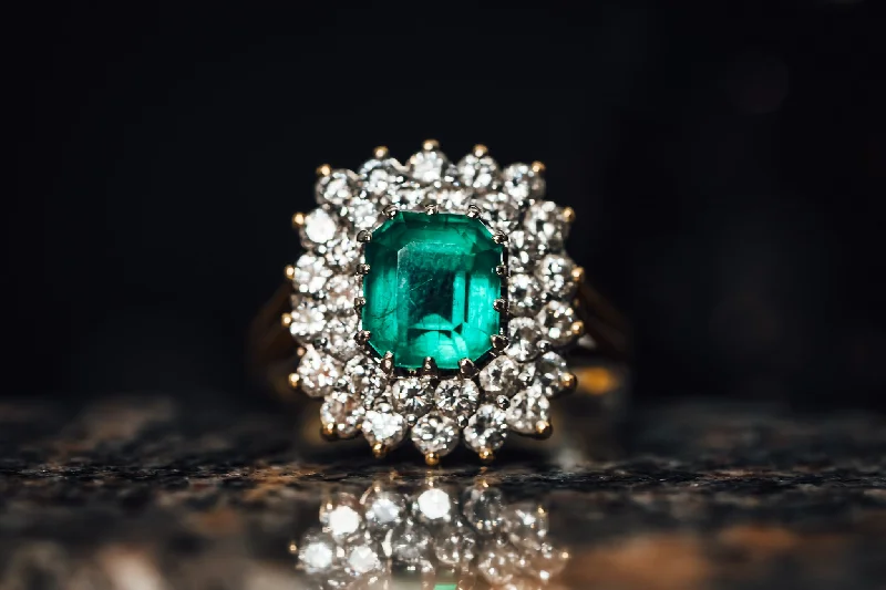 18k Yellow Gold Emerald and Diamond Estate Ring