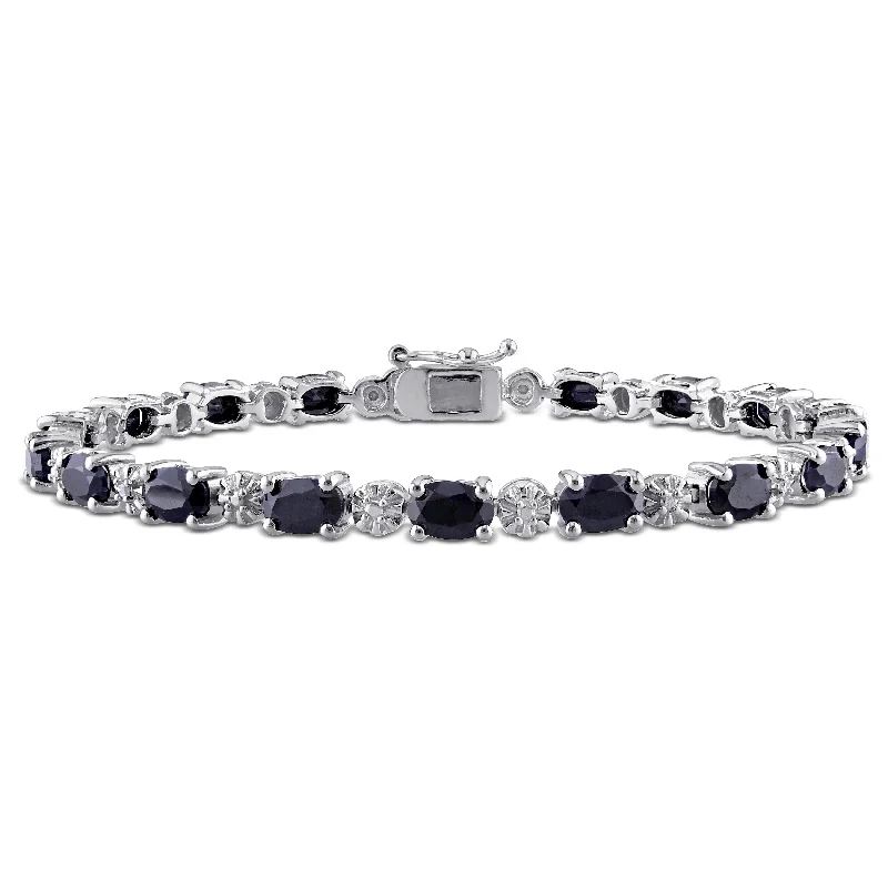 timeless bangles for women -Mimi & Max 11 1/6ct TGW Black Sapphire and Diamond Accent Bracelet in Sterling Silver